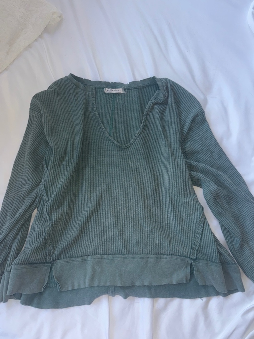 Long-Sleeve Ribbed V-Neck Top in Sage Green by Free People